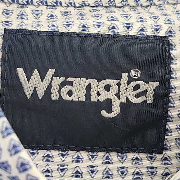 Wrangler Blue Printed Cotton Logo Embroidered Western Shirt - Picture 5 of 7